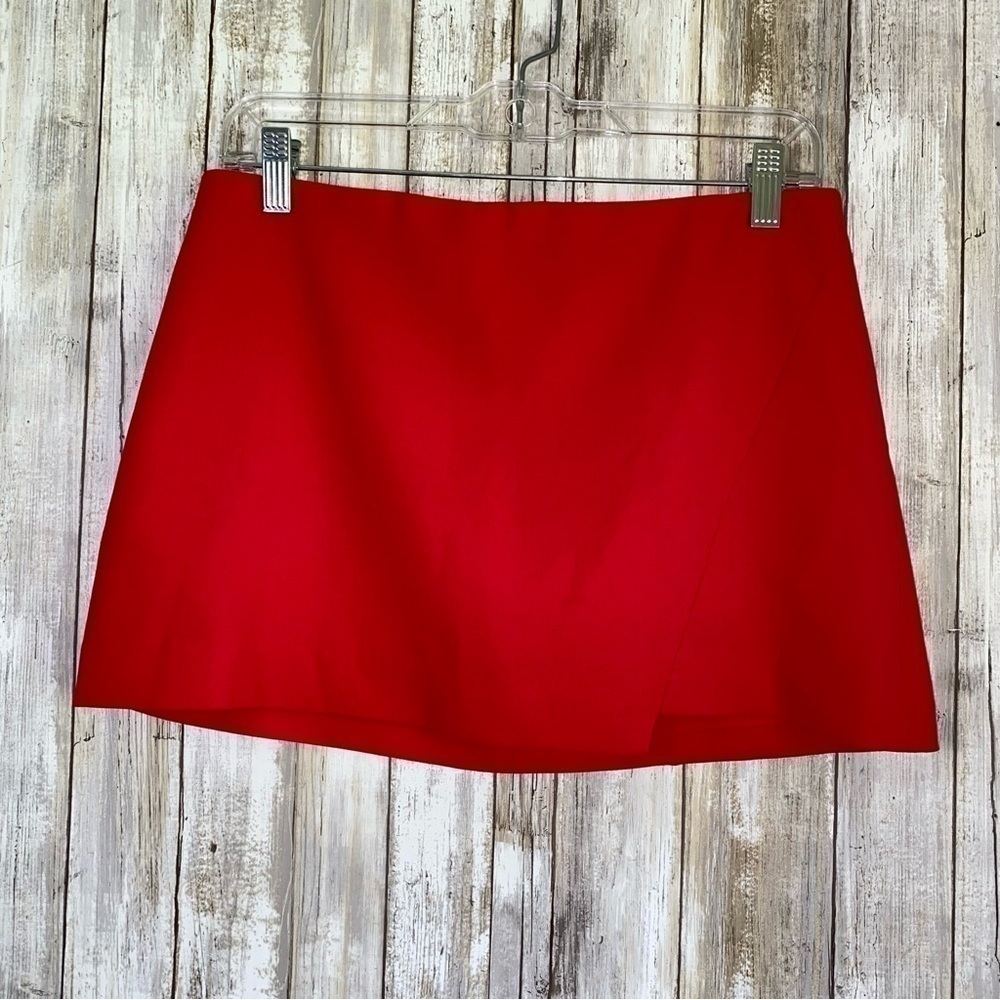 Alice + Olivia Bright Poppy Red Wrap Micro Mini Skirt Size 6 NWT Revolve - Picture 2 of 5